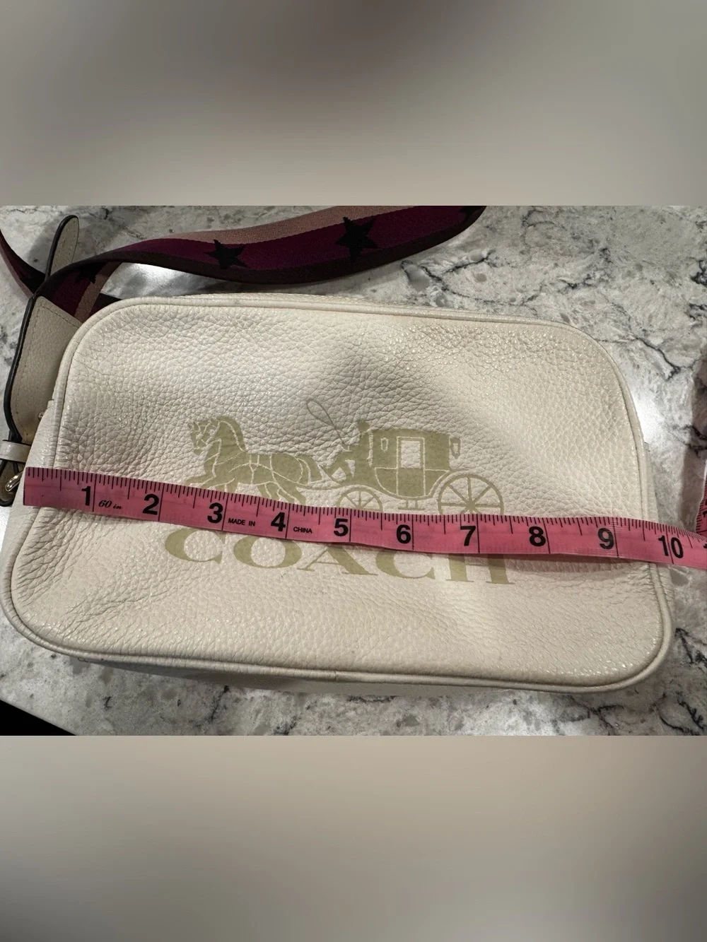 COACH Cream Pebbled Leather Signature Coach Crossbody Bag